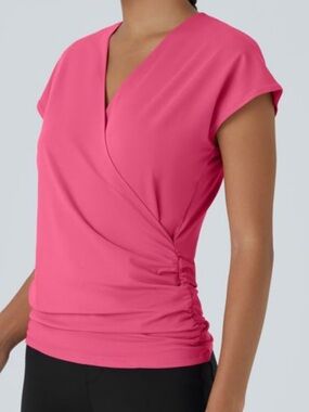 HALARA Hot Pink Surplice Short Sleeve Wrap Top size medium nwt